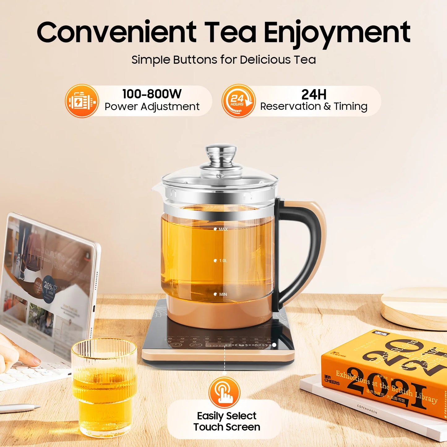 1.8L Electric Tea Kettle, Pot w/12 Independent Warming Stages