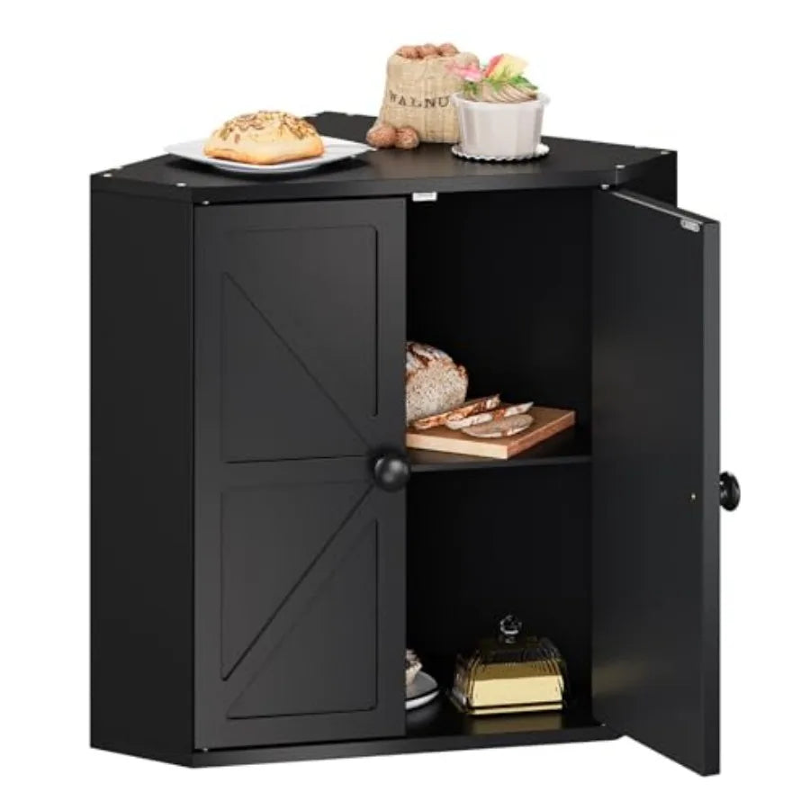 2 Tier Bamboo Corner Bread Box for Kitchen Counter