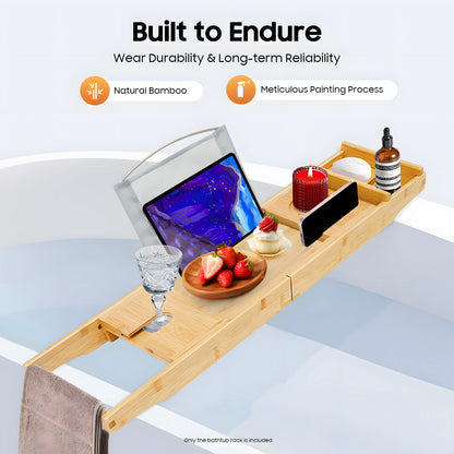 Expandable Bamboo Bathtub Tray 29.5"x42.9" Waterproof Bath Caddy