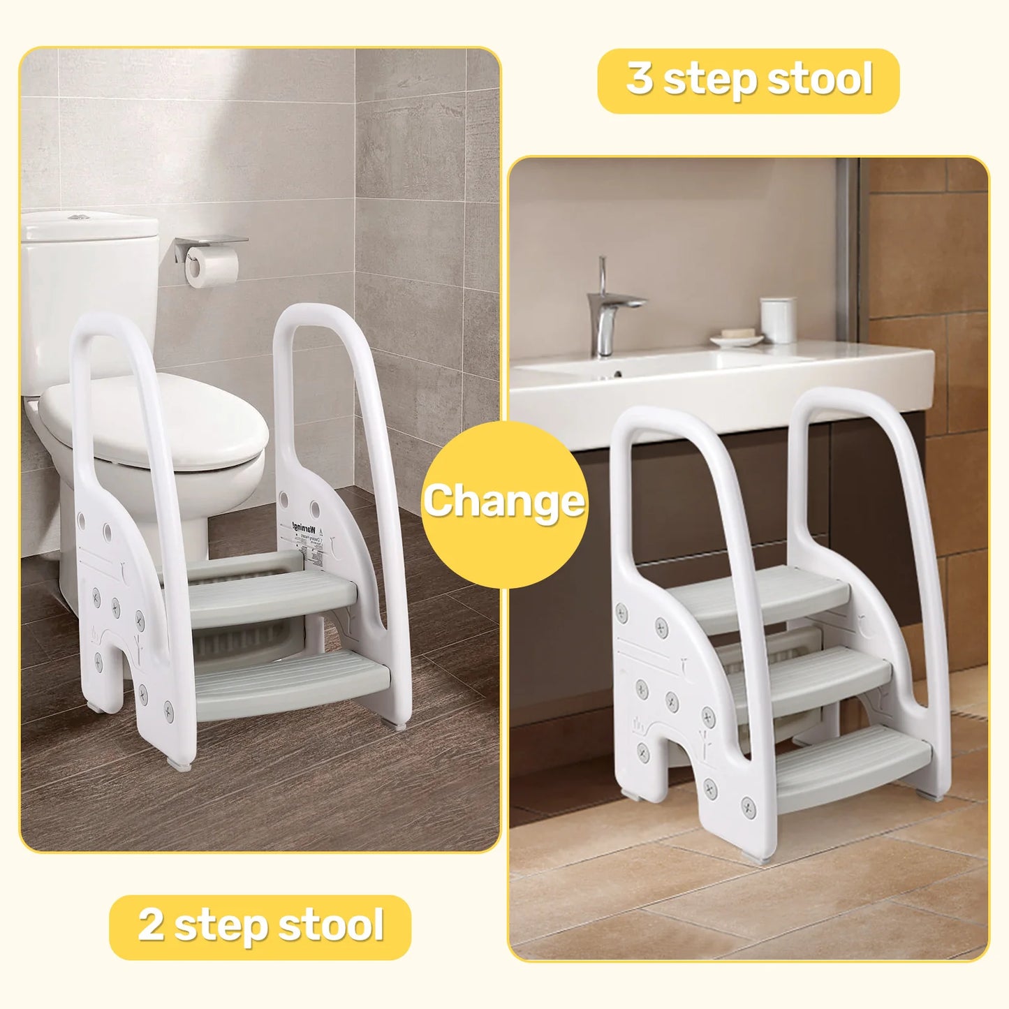 Kids 3 Step Plastic Stool for Bathroom, Kitchen, Counter