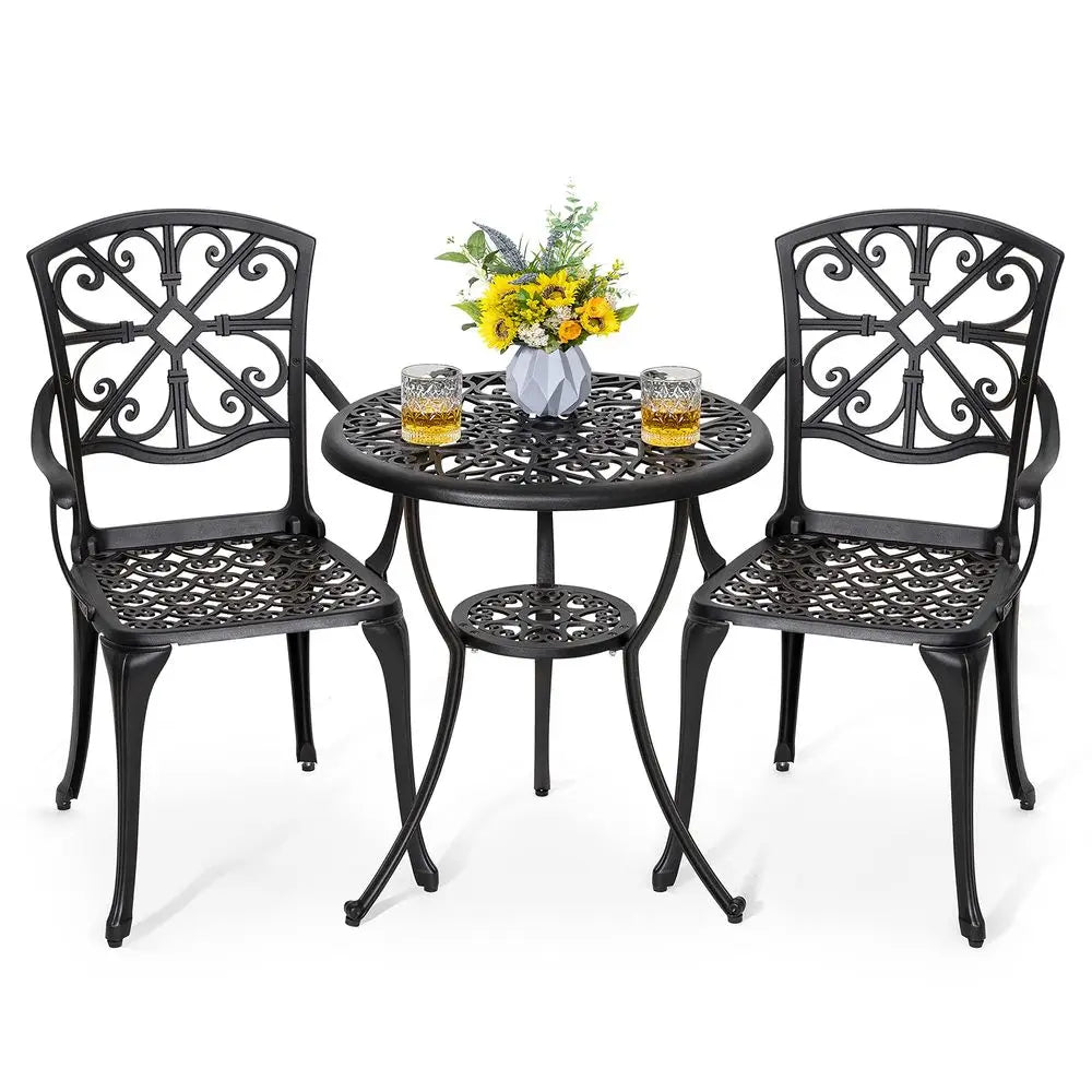 3 Piece Outdoor Bistro Set, Cast Aluminum Table and Chairs