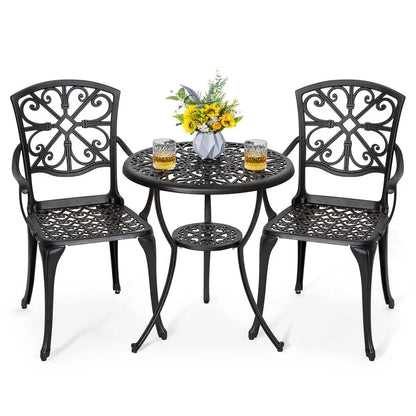 3 Piece Outdoor Bistro Set, Cast Aluminum Table and Chairs