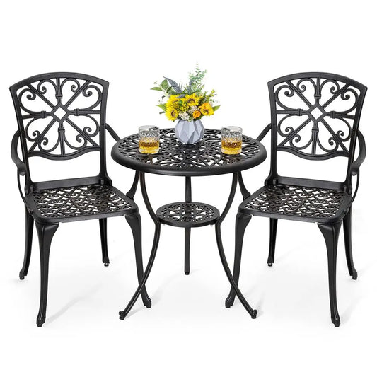 3 Piece Outdoor Bistro Set, Cast Aluminum Table and Chairs