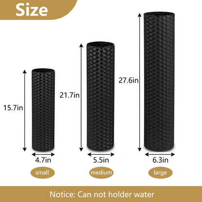 Set (3) Extra Large Black Tall Metal Decorative Vases, 27.6"