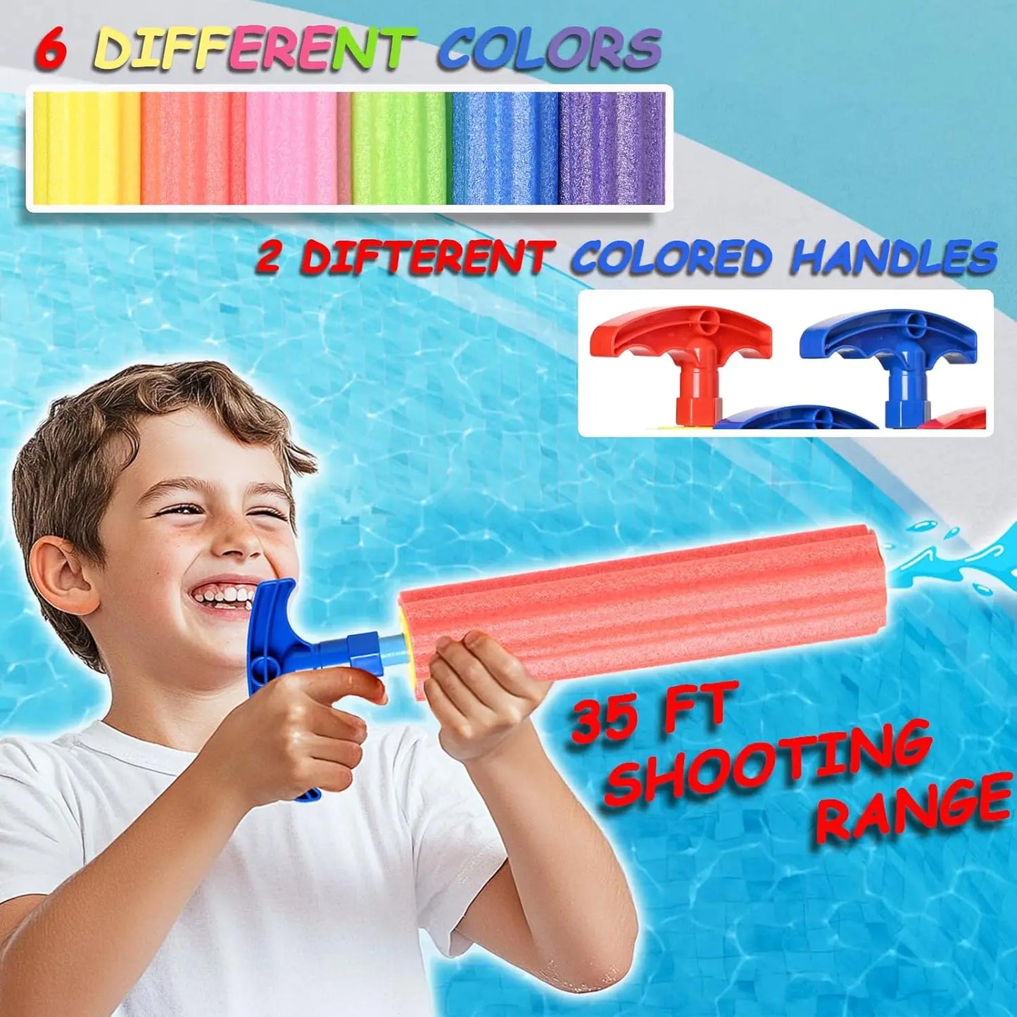 6pk Foam Squirt Guns for Kids & Adults, 33ft Range,