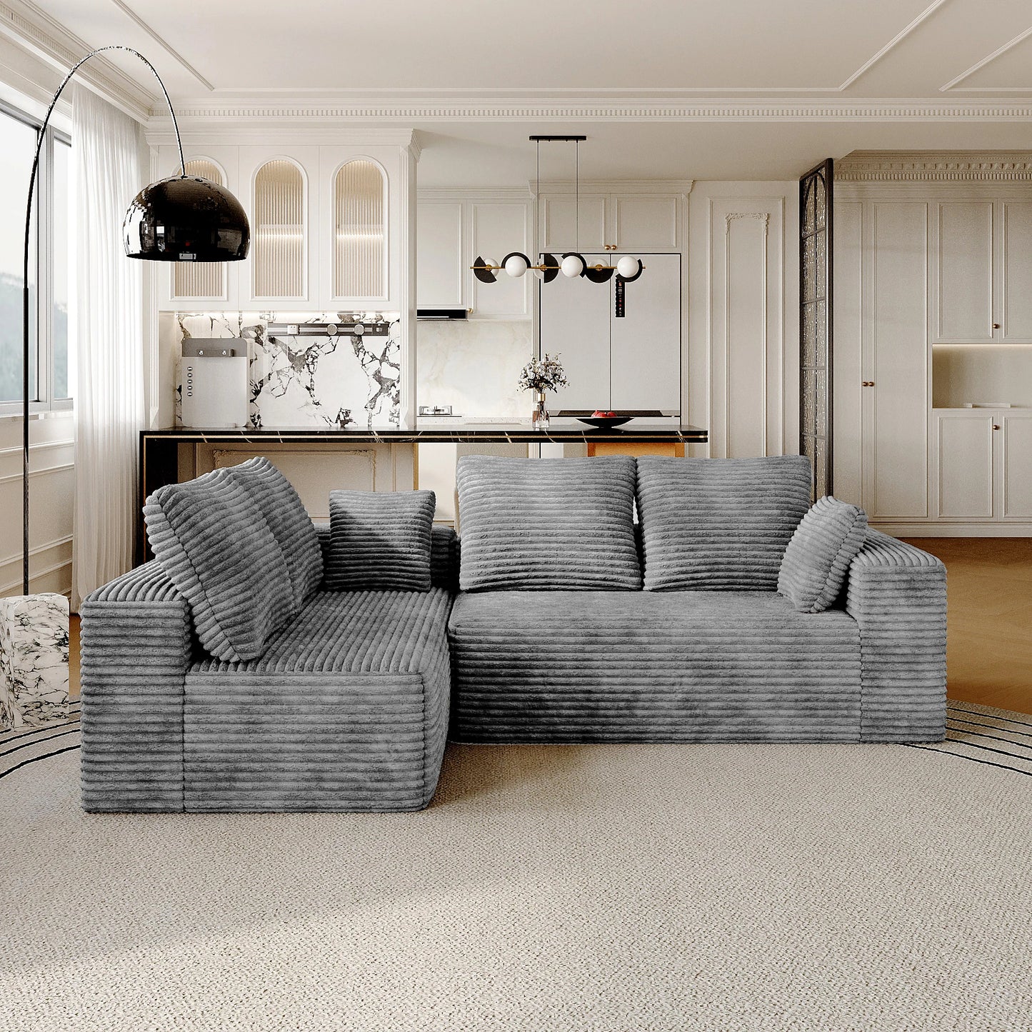 Modern 104" Boneless Sectional Couch w/L-Shape Chaise, Deep Seat
