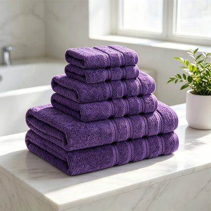 6pc Fade Resistant 100% Cotton Towel Set for Bathroom, Soft and Absorbent