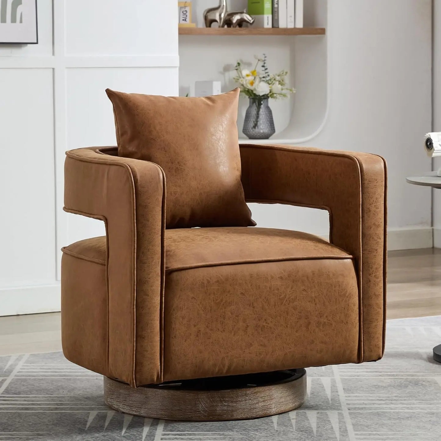 Set (2) Upholstered Swivel Accent Chair, Open Back Barrel Chair