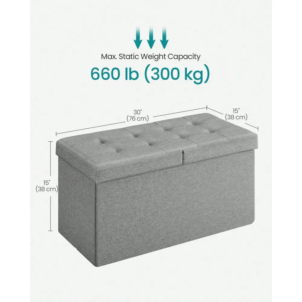 30" Foldable Storage Ottoman Bench w/Flipping Lid, 660lb