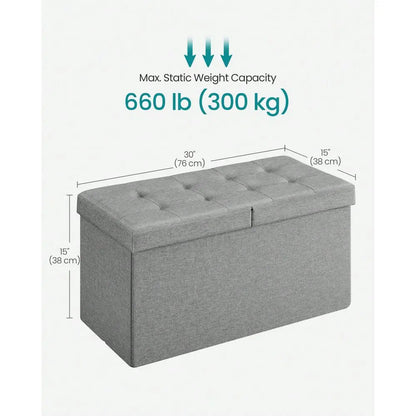 30" Foldable Storage Ottoman Bench w/Flipping Lid, 660lb