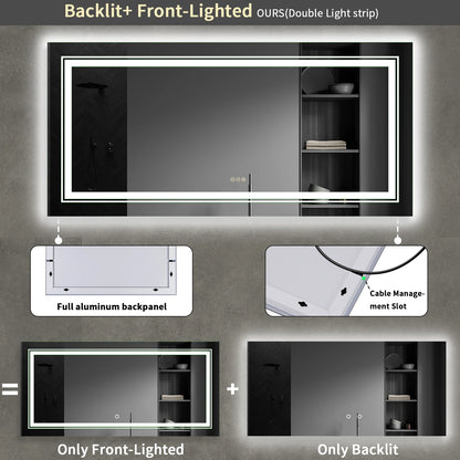 Jumbo Illuminated Mirror, Front and Backlit Light,