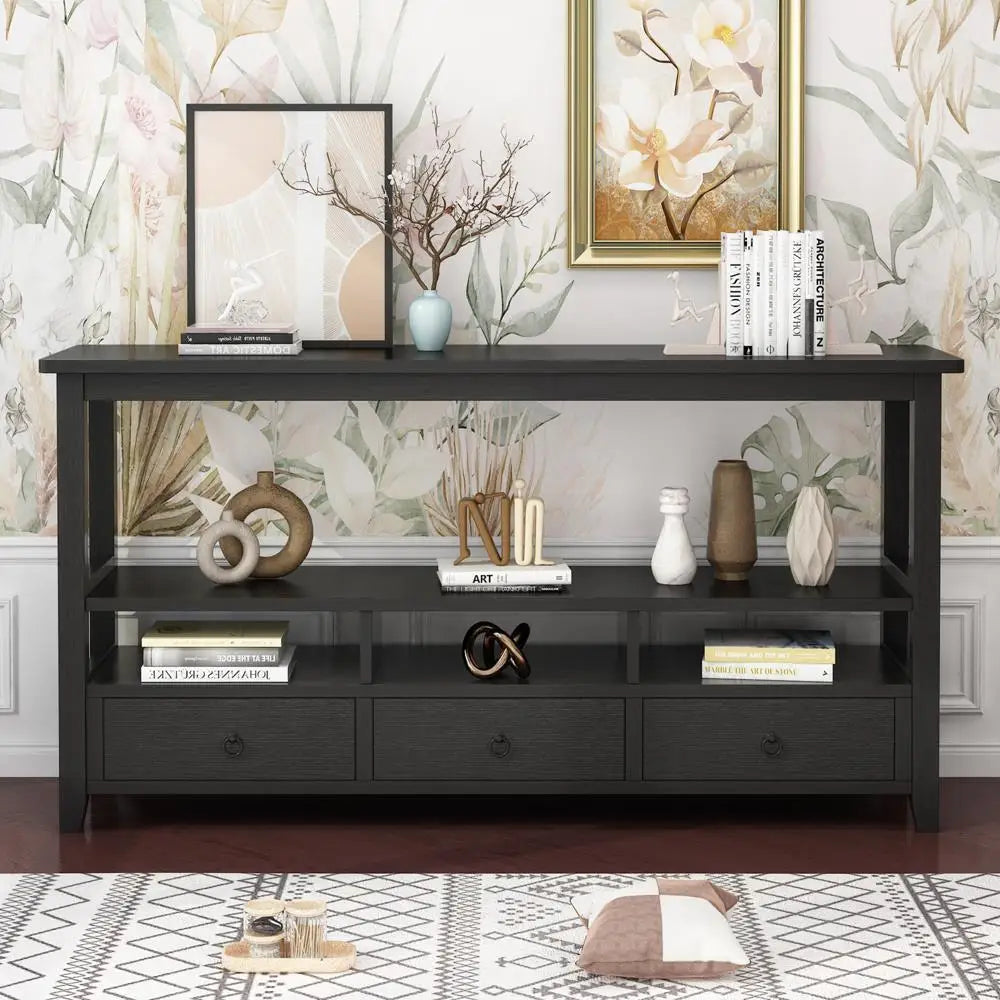 Wood Console Table w/3 Drawers, Entryway Table w/Storage, Sofa Table
