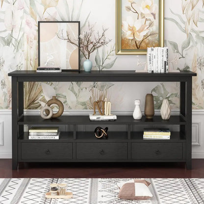 Wood Console Table w/3 Drawers, Entryway Table w/Storage, Sofa Table