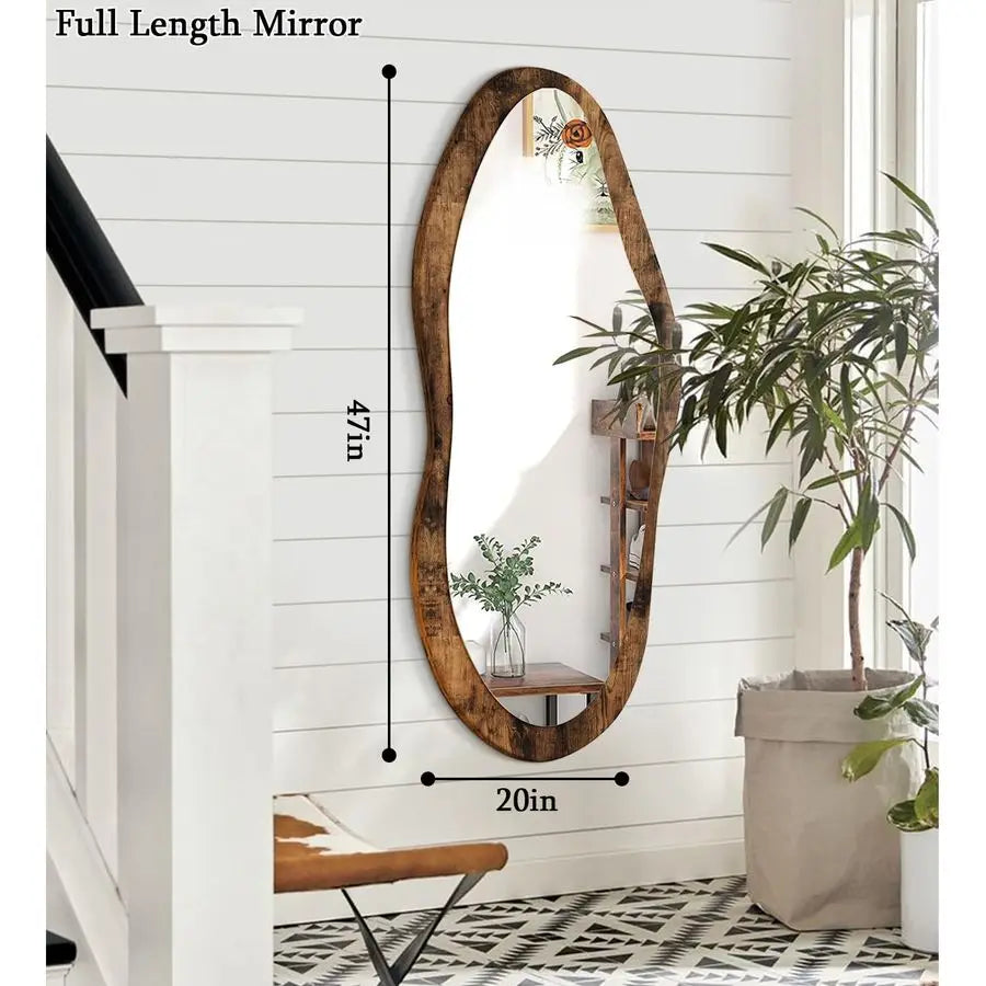 47x20 Asymmetrical Full-Length Wood Framed Vintage Mirror