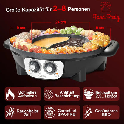 2-in-1 Electric Smokeless Grill and Hotpot Combo
