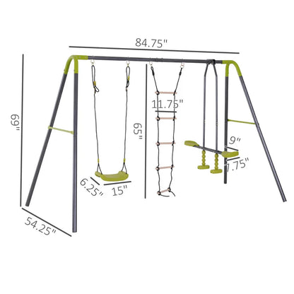 Metal Swing Set for Kids Outdoor, Heavy-Duty Frame w/Double Swings