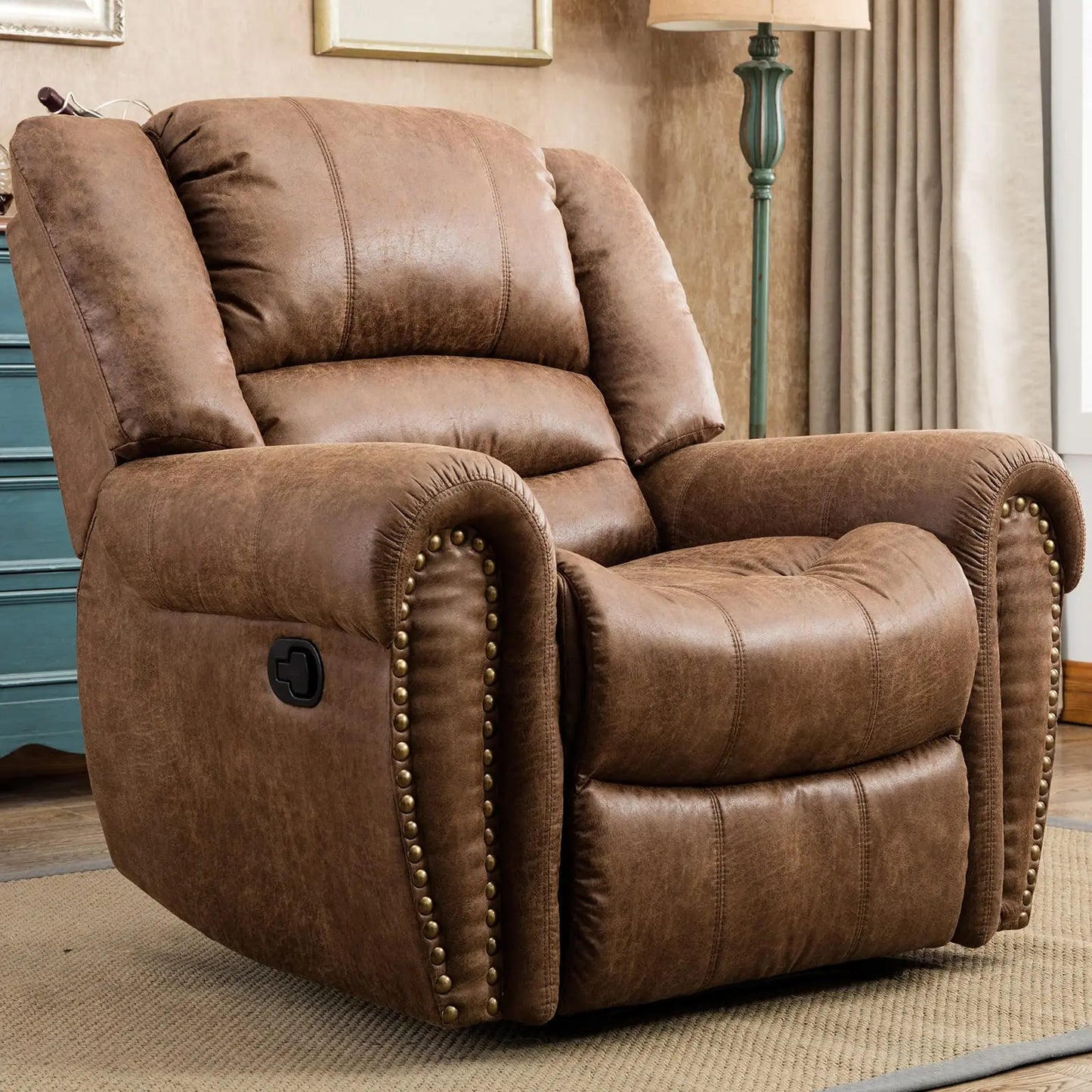 Classic and Traditional Manual Recliner Chair, Leather