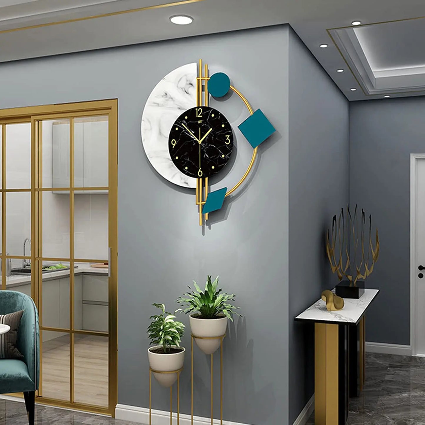 22" Luxury Marble Nordic Style Wall Clock, Silent, Non-Ticking