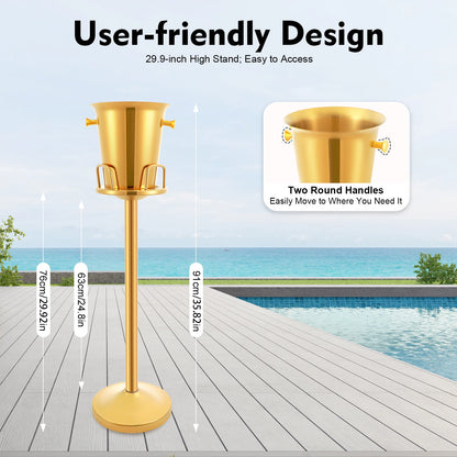 Premium 201 Stainless Steel Ice Bucket w/Stand - 5L Gold Wine/Champagne Chiller