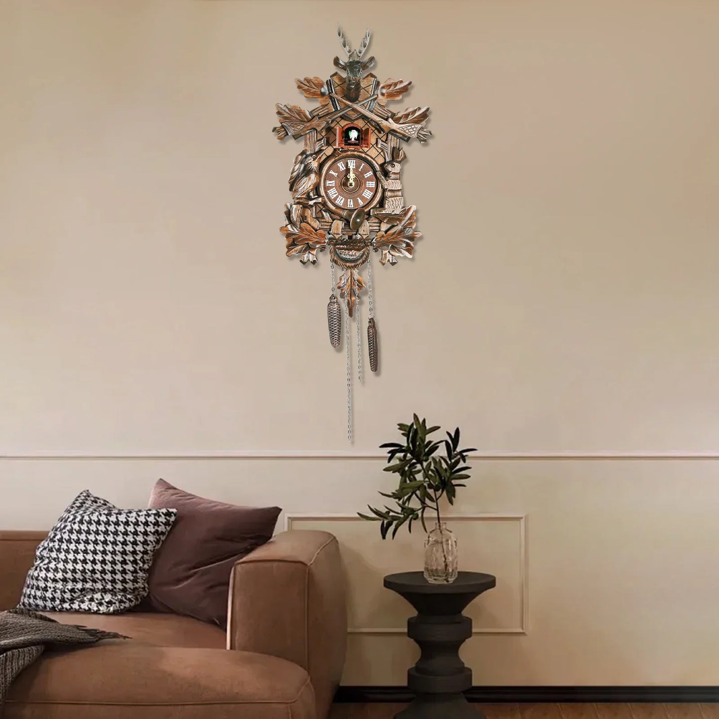 Forest Nordic Style Retro Cuckoo Clock w/Bird