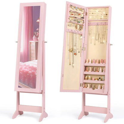 Adjustable Free-Standing Jewelry Armoire w/Full Length Mirror, 3 Positions