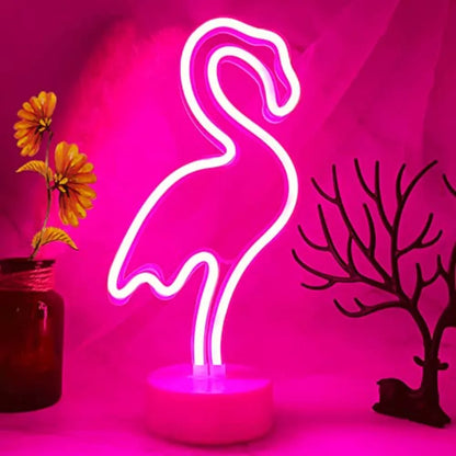 Flamingo LED Neon Night Light w/Pedestal, USB/Battery Operation