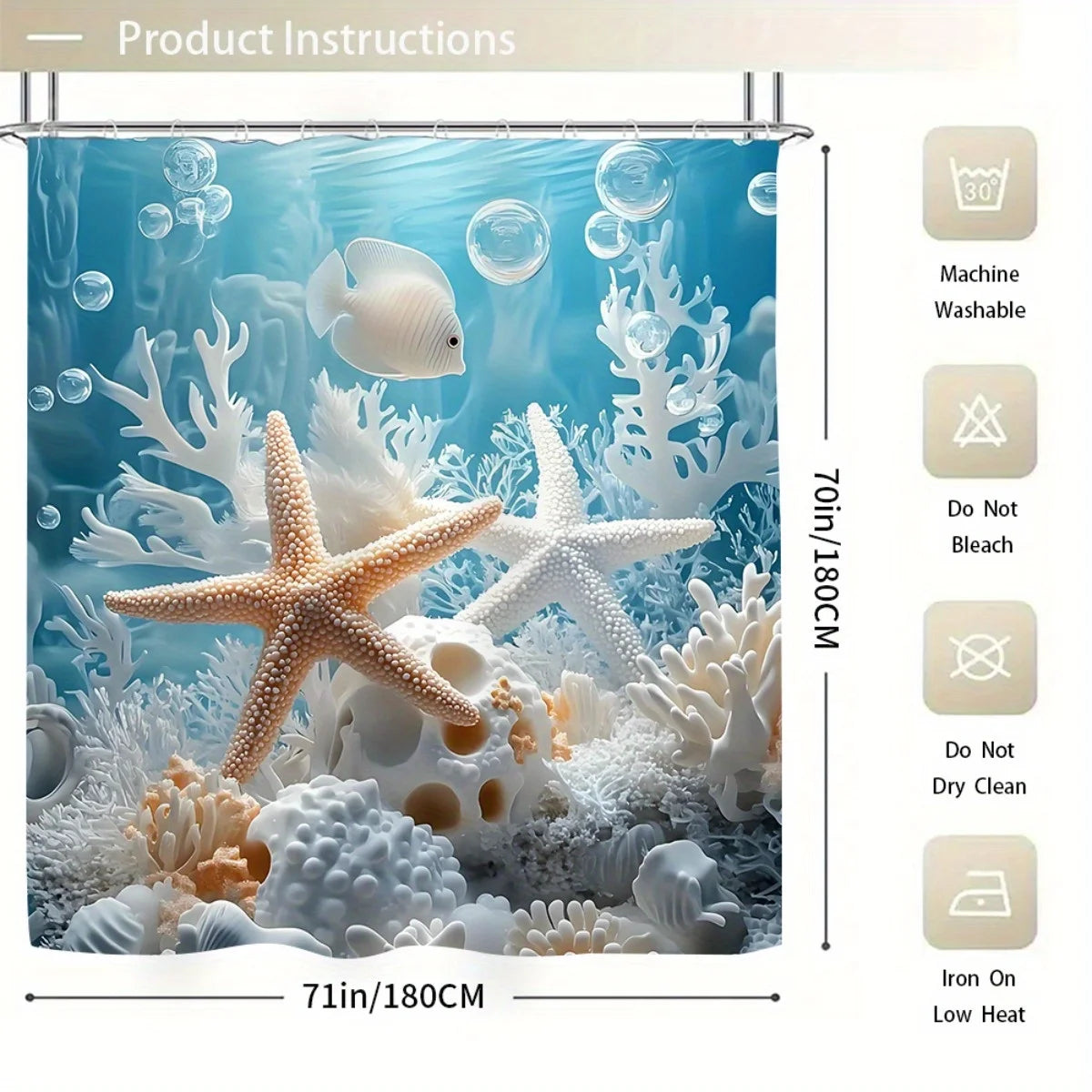Ocean Theme 2D Flat Shower Curtain, Bathroom Set, Non Slip