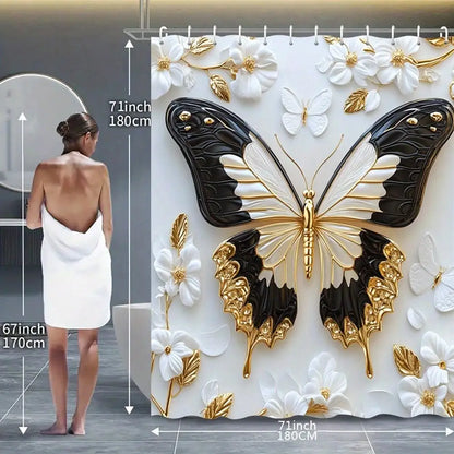 Waterproof Shower Curtain Set, Non-Slip Floor Mats, Commode Cover