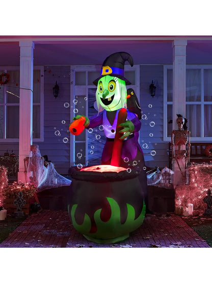 6' Halloween Outdoor Witch Inflatables Cauldron with Bubbling Potion and Light