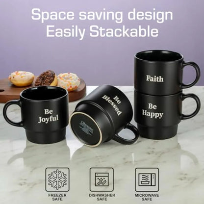 Stackable Coffee Mug Set with Metal Wire Rack