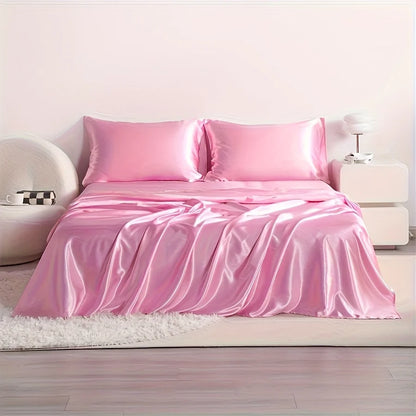4pcs Cooling Satin Bed Sheet Set Shrink-Resistant,