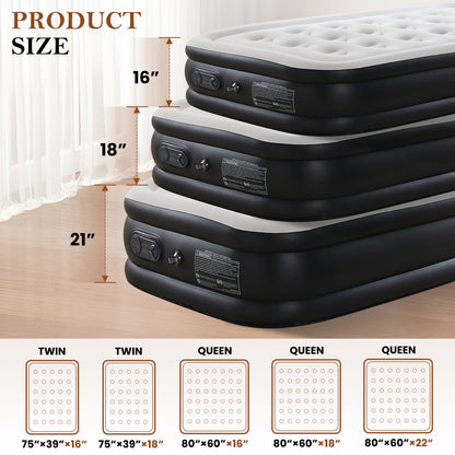 Queen, Twin Double Height Blow-up Air Mattress, Non-Slip Bottom, 660lb