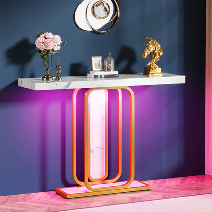 Modern Accent Gold/White Console Table , LED Lights,