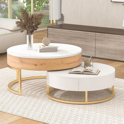 Round Height-adjustable Nesting Coffee Table Hydraulic Lift Function