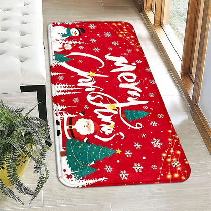Christmas Halloween Cute Cartoon Area Rug, 1.2cm Thick Plush Velvet Foam Floor Mat, Ghost Pumpkin Snowman Xmas Print Decor Doormat, Washable Soft Cushioned Carpet for Bedroom Kitchen Entryway Living Room Multi Style Holiday I