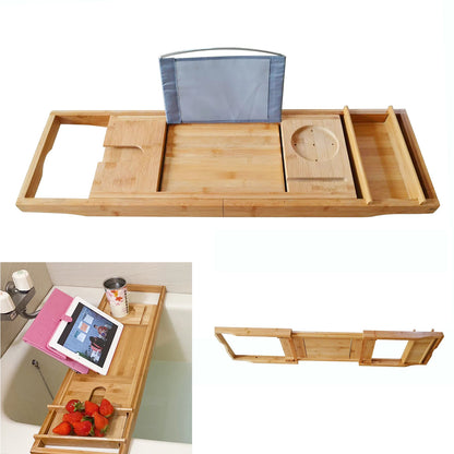 Expandable Bamboo Bathtub Tray 29.5"x42.9" Waterproof Bath Caddy