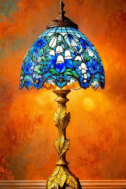Elegant Floral Glass Table Lamp, Metal Sign Warm Beige
