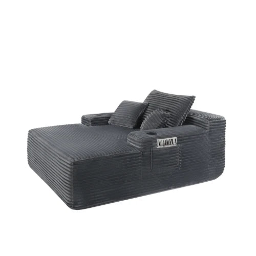 Boneless Cozy Convertible Chaise Lounge Chair w/Wide Armrest, Pillows