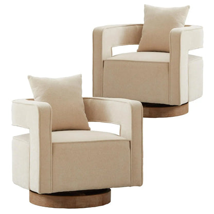 Set (2) Upholstered Swivel Accent Chair, Open Back Barrel Chair
