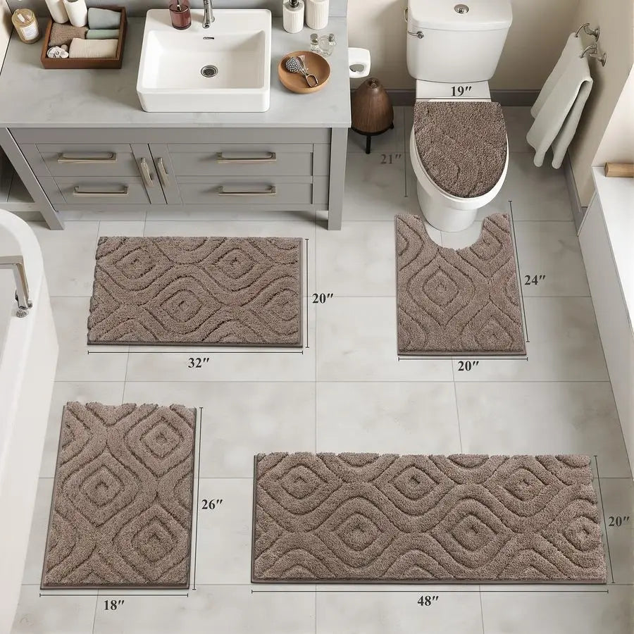 5 Piece Ultra Soft Absorbent Bath Mats with Toilet Cover