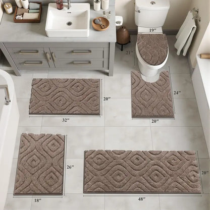 5 Piece Ultra Soft Absorbent Bath Mats with Toilet Cover