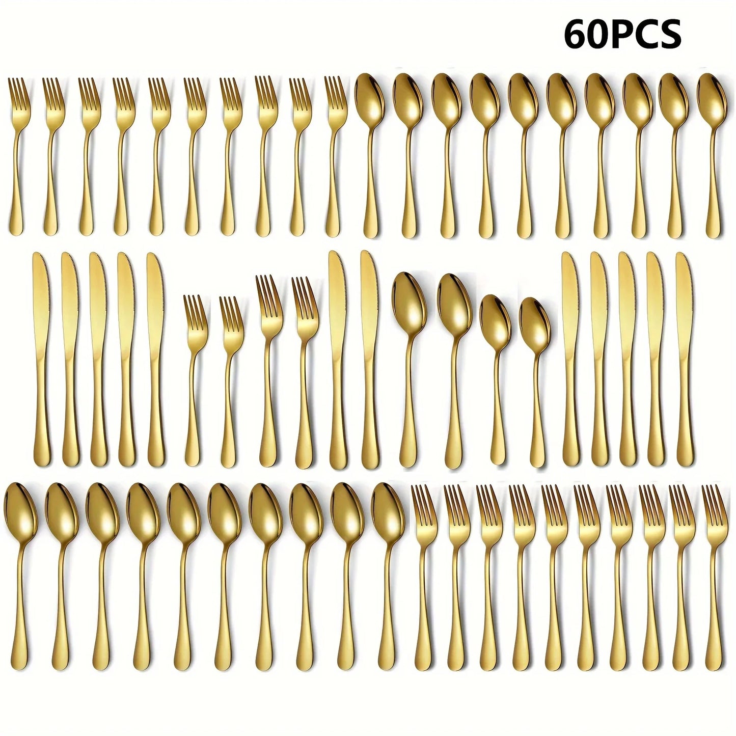 30/60pc Luxury Cutlery Golden Flatware Set, Stainless Steel