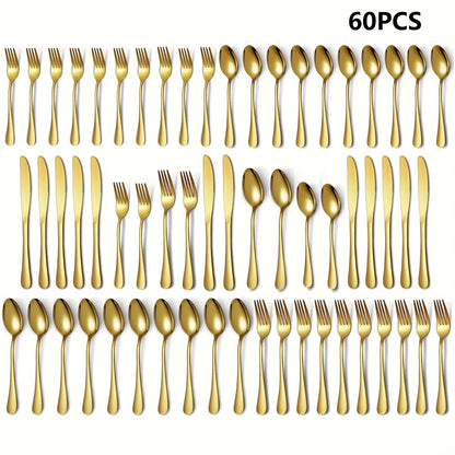 30/60pc Luxury Cutlery Golden Flatware Set, Stainless Steel