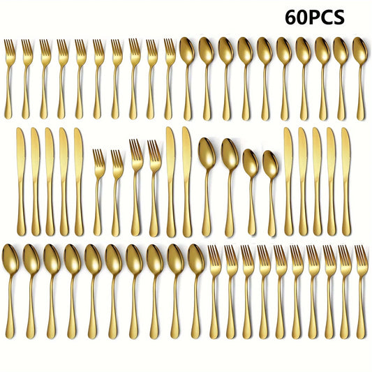30/60pc Luxury Cutlery Golden Flatware Set, Stainless Steel