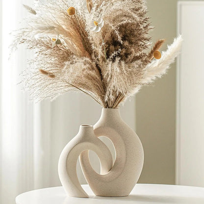 Snuggle Hollow Ceramic Vase Set of 2, Nordic Modern Boho