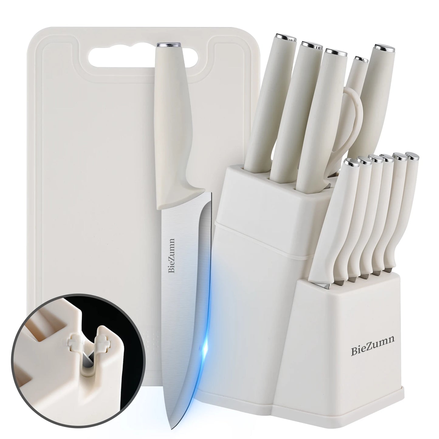 15/3-Piece Knife Set w/Cutting Board, Scissors, Built-In Sharpener