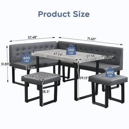 5pc Modern Corner Dining Table Set, 72" Breakfast Nook