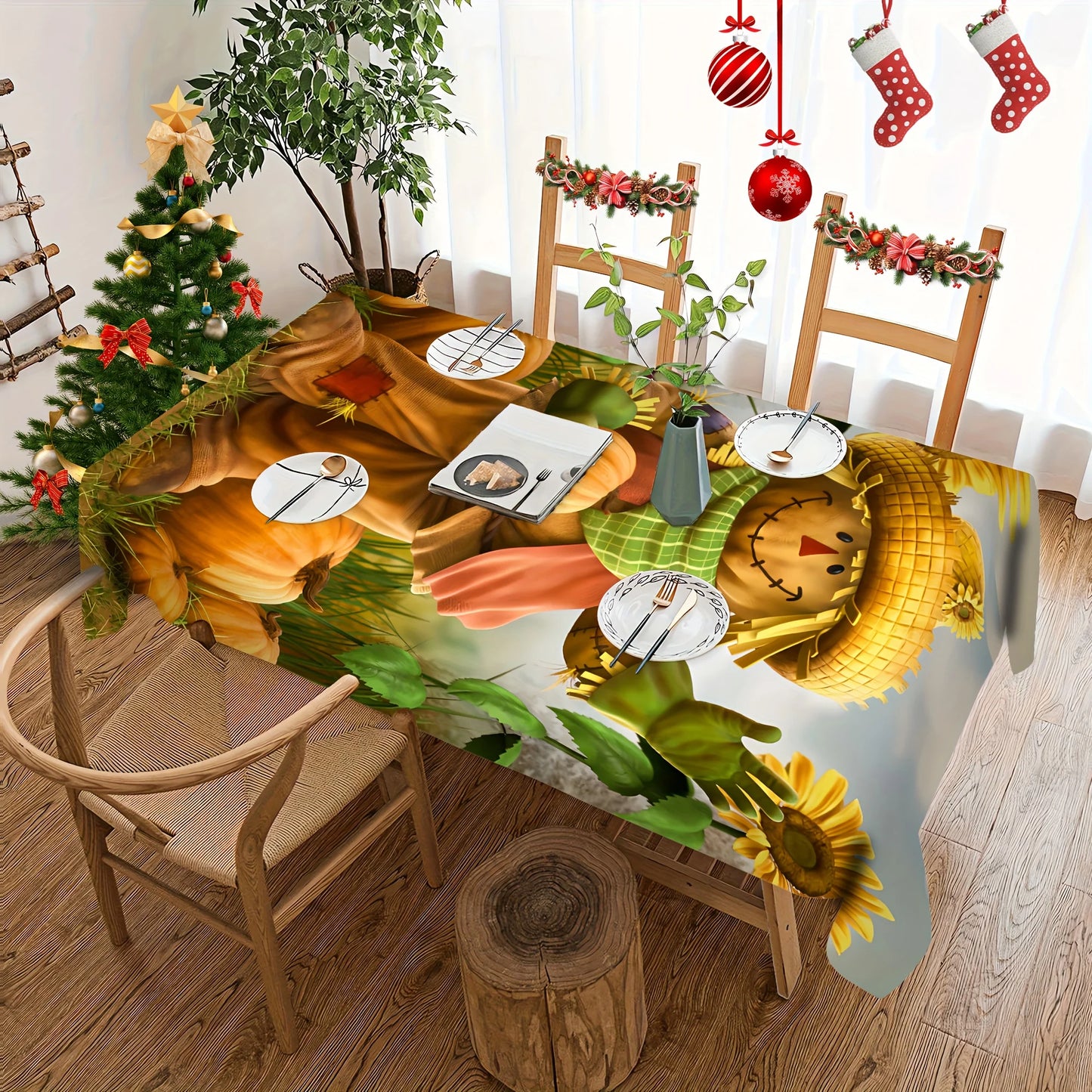 Tablecloth Farmhouse Harvest Tablecloth Scarecrow Pumpkin Sunflower