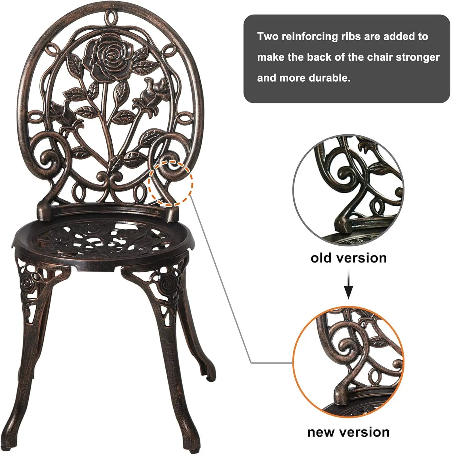 Set (3pc) Garden Furniture, Rose Pattern Aluminum Bistro Table