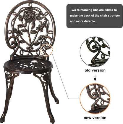 Set (3pc) Garden Furniture, Rose Pattern Aluminum Bistro Table